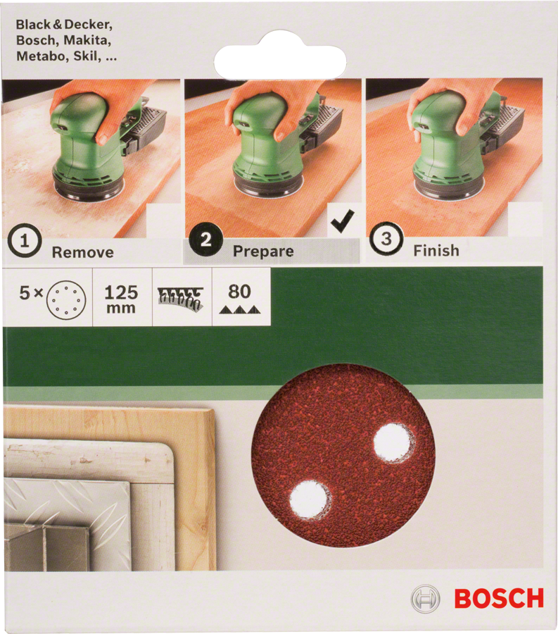 Bosch - Eksantirik Zımpara Kağıdı 5'li, 125 mm 80 Kum 8 Delik - Resim 2